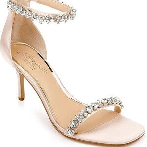 NEW! Stunning Satin Stiletto Sandals with Crystal Ankle Straps